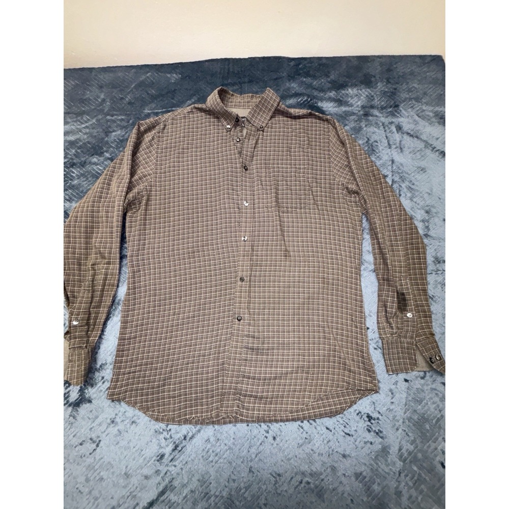 Brown Plaid Men's Dress‎ Shirt XL Long Sleeve Button Dow